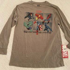 Medium, grey Marvel long sleeve shirt.